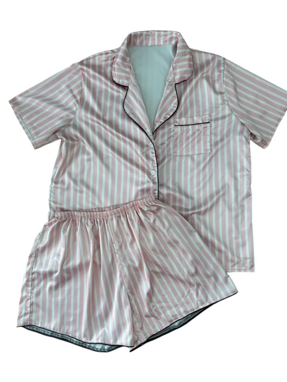 Silky Lounge Pajama Set Short Sleeve Button Up size large